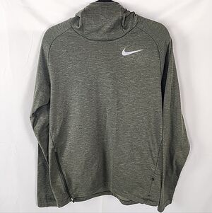 Nike Running Dri Fit Tshirt Men Medium Green Long Sleeve Hooded Active Gym